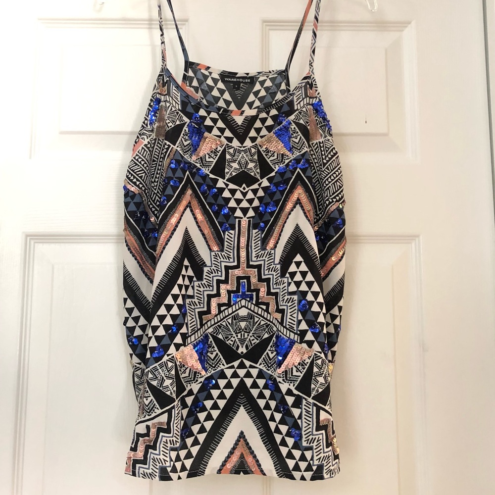 Warehouse Aztec Printed Sparkly Sequin Cami Top - image 3
